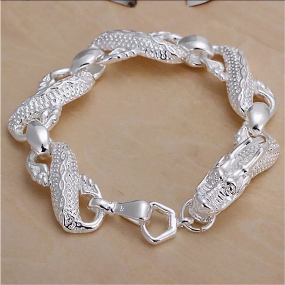 Sterling Silver Dragon Chain Link Bracelet Matching Ring Set - Picture 14 of 14